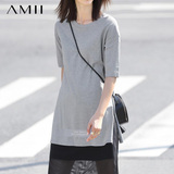 Amiit恤裙2016夏装新款印花宽松白色中长款短袖T恤女潮艾米女装
