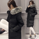 尤曼迪2015冬装新款韩版中长款连帽狐狸毛领加厚修身羽绒服外套女