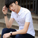 短袖修身青少年韩版日常衬衣格子男士常规新款衬衫杰克琼斯莱德