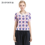 Zopin/作品女装2015新款夏装套头空调衫 百搭提花薄款短袖针织衫