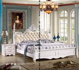 欧式全纯实木床 1.8米白色单人床 高箱床 美式雕花描金双人床c-A5