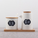 日式厨房餐厅用具创意可写陶瓷调味瓶罐套装酱油瓶油壶醋壶2件套