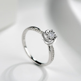 钻石世家白18K金钻石戒指裸钻钻戒白铂金钻戒女结婚钻戒定制款