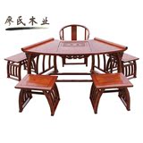 明清古典中式功夫茶桌实木仿古家具扇形茶桌椅组合茶艺桌实木茶台