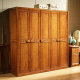 全实木衣柜 简易衣橱木质整体衣柜带转角 四五六门移门橡木大衣柜