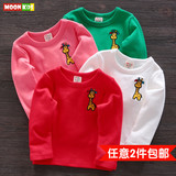春季儿童装0-1-2-3-4岁男童女童婴儿宝宝长袖T恤白绿粉红色打底衫