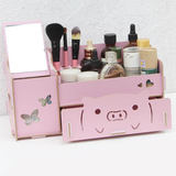包邮  DIY木质创意化妆品收纳盒 抽屉式桌面整理盒 带镜子梳妆盒