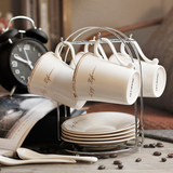 简约创意咖啡杯套装 欧式陶瓷咖啡杯4套装 骨瓷茶杯带碟勺架子