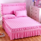 件床套床盖爱心夹棉加厚蕾丝床裙加棉双人床罩1.5m1.8*2.0米床单