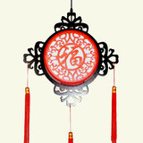 古典木艺雕花方形红色福字羊皮吊灯 中式仿古室内装饰宫灯灯笼灯