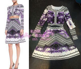 新款荷芙妮格Herve Leger紫色印花长袖蓬蓬裙套装名人绷带晚礼服