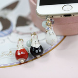 新款陶瓷可爱的iPhone6plus小兔子水晶吊坠防尘塞苹果 6/6S防尘塞