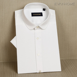 艾梵之家夏季新款圆领纯棉短袖衬衫 韩版修身丝光棉小领男士衬衣