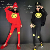 欧洲站2016秋季新款韩版女笑脸蝙蝠衫显瘦休闲运动服两件套装女潮