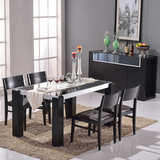 牧豪简约现代客厅六人座钢化玻璃餐桌椅组合贴皮黑色餐桌KU701T