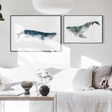 现代简约小清新装饰画客厅沙发背景北欧挂画双联卧室壁画海洋蓝鲸