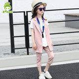 中大儿童装2016新款韩版时尚 女童夏装套装个性小西装休闲三件套