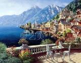 欧洲小镇地中海油画布喷绘画芯厂家直销 装饰画无框画 餐厅1256