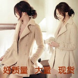 2015秋冬新款韩版甜美女双排扣修身中长款加厚羊毛呢外套呢子大衣