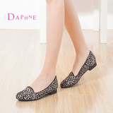 Daphne/达芙妮2015秋季女鞋 圆头低跟动物纹中口套脚休闲单鞋
