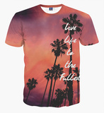 夏季男士短袖t恤 原宿风3d艺术创意风景点图案t恤男 学生印花半袖