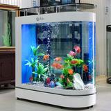 创意鱼缸玻璃生态水族箱屏风隔断金鱼缸造景1.2米侧滤底下