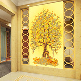 立体3D中式 玄关墙纸 走廊壁画 电视背景墙纸 进门黄金树 发财树