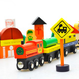 儿童玩具木制益智早教场景大块木质磁性火车木头汽车男孩玩具