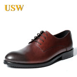 高端定制品牌USW 新款真皮男鞋英伦休闲素面耐磨系带圆头低帮鞋