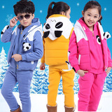 儿童卫衣女装 冬季童装潮加厚男童加绒运动套装女童小熊猫三件套