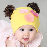 女宝宝帽子纯棉新生儿帽 女童花朵公主假发帽夏季婴儿帽子0-3个月
