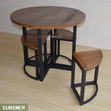 现代中式铁艺实木圆桌创意省空间餐桌4人桌椅组合会客桌洽谈桌