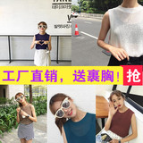 2016夏季新款韩国纯色薄针织镂空套头圆领无袖百搭背心上衣罩衫女