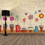 可爱花盆栽墙贴纸儿童房卡通墙纸贴画卧室客厅温馨装饰背景可移除