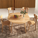 日式实木餐桌椅组合橡木木纹园桌简约北欧宜家小户型圆桌咖啡桌椅