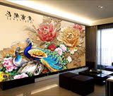 客厅电视沙发墙纸中式3d立体 浮牡丹背景墙壁纸花开富贵大型壁画