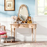 美式奢华卧室梳妆台桌 复古原木做旧化妆台 化妆镜 新款特价 家具