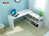 烤漆电脑桌台式家用旋转办公桌木制桌下带书架简约白色