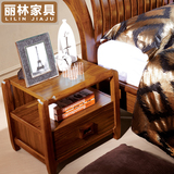 丽林 新中式 实木床头柜 乌金木色床边柜 卧室角柜 家具LL8105