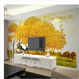 大型壁画墙纸墙画3D立体浮雕电视沙发卧室客厅背景财源滚滚发财树