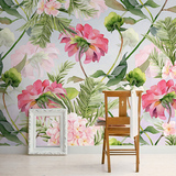 大型壁画欧式手绘田园花卉墙纸温馨婚房卧室电视背景墙壁纸墙布