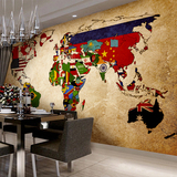 复古国旗世界地图涂鸦咖啡厅办公室酒吧墙纸大型壁画工装背景壁纸