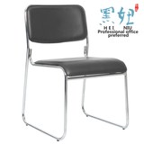 硬皮椅会客椅会议椅简约时尚黑色电镀椅可叠落培训椅钢架皮椅