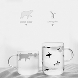 可爱极地系列玻璃杯 耐热透明玻璃水杯茶杯 创意果汁杯早餐水杯