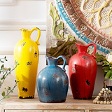奇居良品 美式乡村复古做旧陶瓷摆瓶 哈勒彩釉单耳壶花瓶 预售
