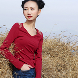 新款民族风女装秋冬装修身刺绣长袖T恤衫 中国风打底衫上衣小衫