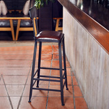 果然 铁艺实木简约现代酒吧椅靠背吧台椅星巴克软包高脚凳前台椅