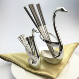 大号天鹅座创意筷子筒不锈钢西餐刀叉勺餐具套装收纳盒笼架小工具