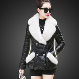 新款冬装韩版修身显瘦大毛领羽绒棉服女中长款加厚棉衣女PU皮外套