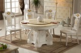 欧式大理石餐桌椅圆桌组合带转盘圆形餐桌电磁炉餐桌欧式实木餐桌